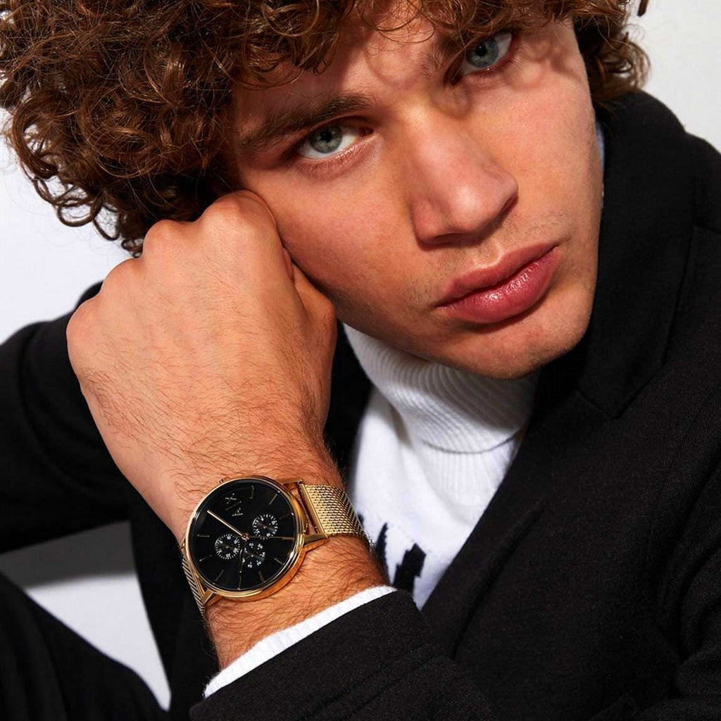 Armani Exchange Cayde Chronograph Black Dial Gold Mesh Strap Watch For Men - AX2715 Buy Now By Armani Exchange