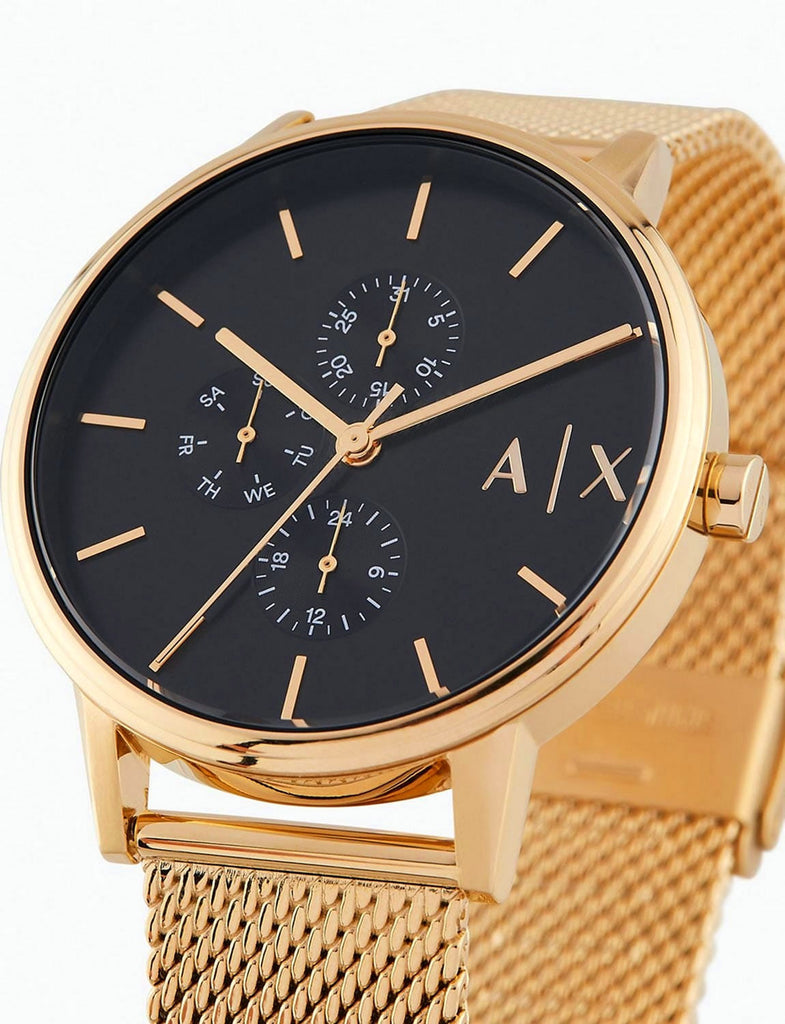 Armani Exchange Cayde Chronograph Black Dial Gold Mesh Strap Watch For Men - AX2715 Buy Now By Armani Exchange