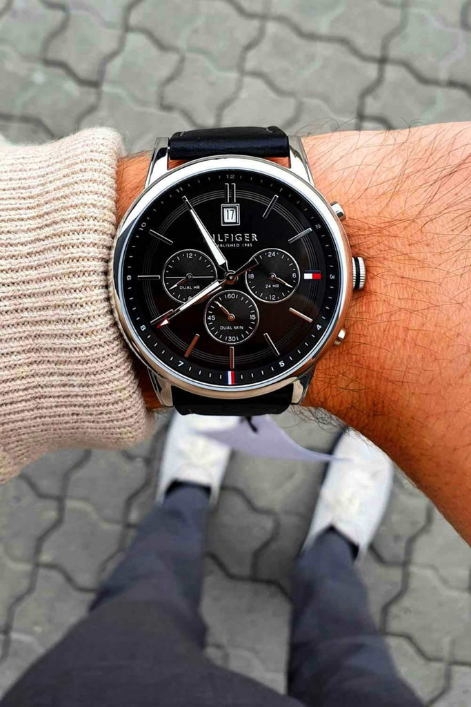 Tommy Hilfiger Kyle Quartz Black Dial Black Leather Strap Watch for Men - 1791630 Buy Now By Tommy Hilfiger