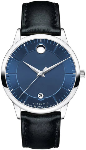 Movado 1881 Automatic Blue Dial Black Leather Strap Watch For Men - 606874 Buy Now By Movado