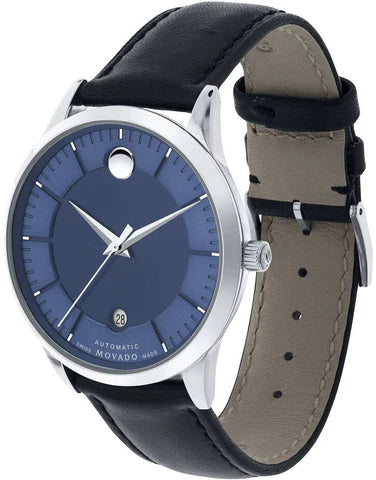 Movado 1881 Automatic Blue Dial Black Leather Strap Watch For Men - 606874 Buy Now By Movado