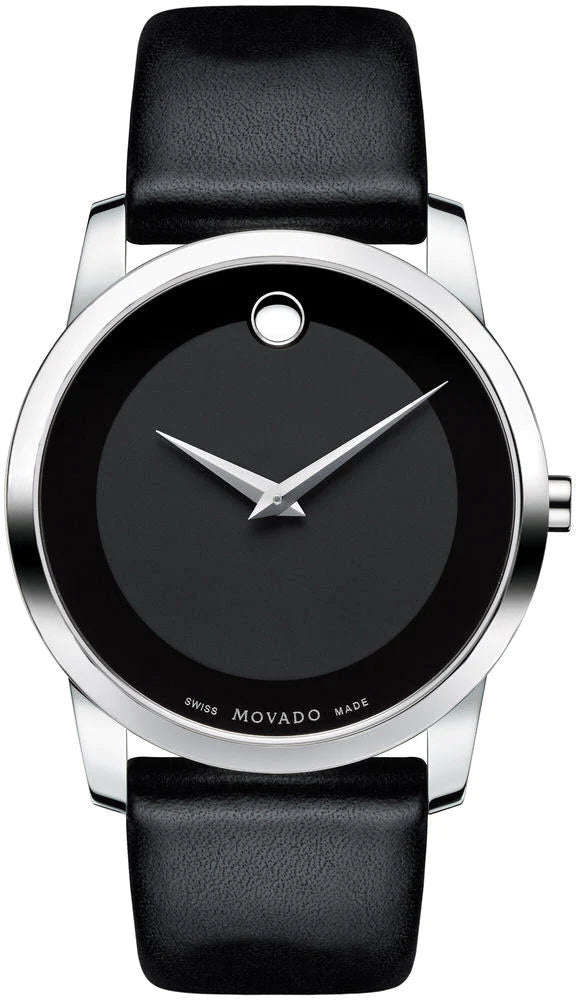 Movado Museum Black Dial Black Leather Strap Watch For Men - 606502 Buy Now By Movado