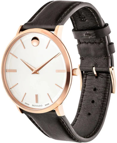 Movado Ultra Slim White Dial Brown Leather Strap Watch For Men - 0607089 Buy Now By Movado
