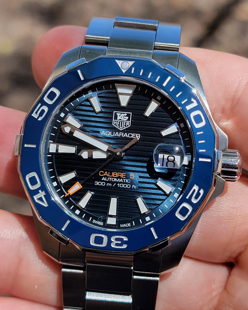 Tag Heuer Aquaracer Calibre 5 Blue Dial Silver Steel Strap Watch for Men - WAY211C.BA0928 Buy Now By Tag Heuer
