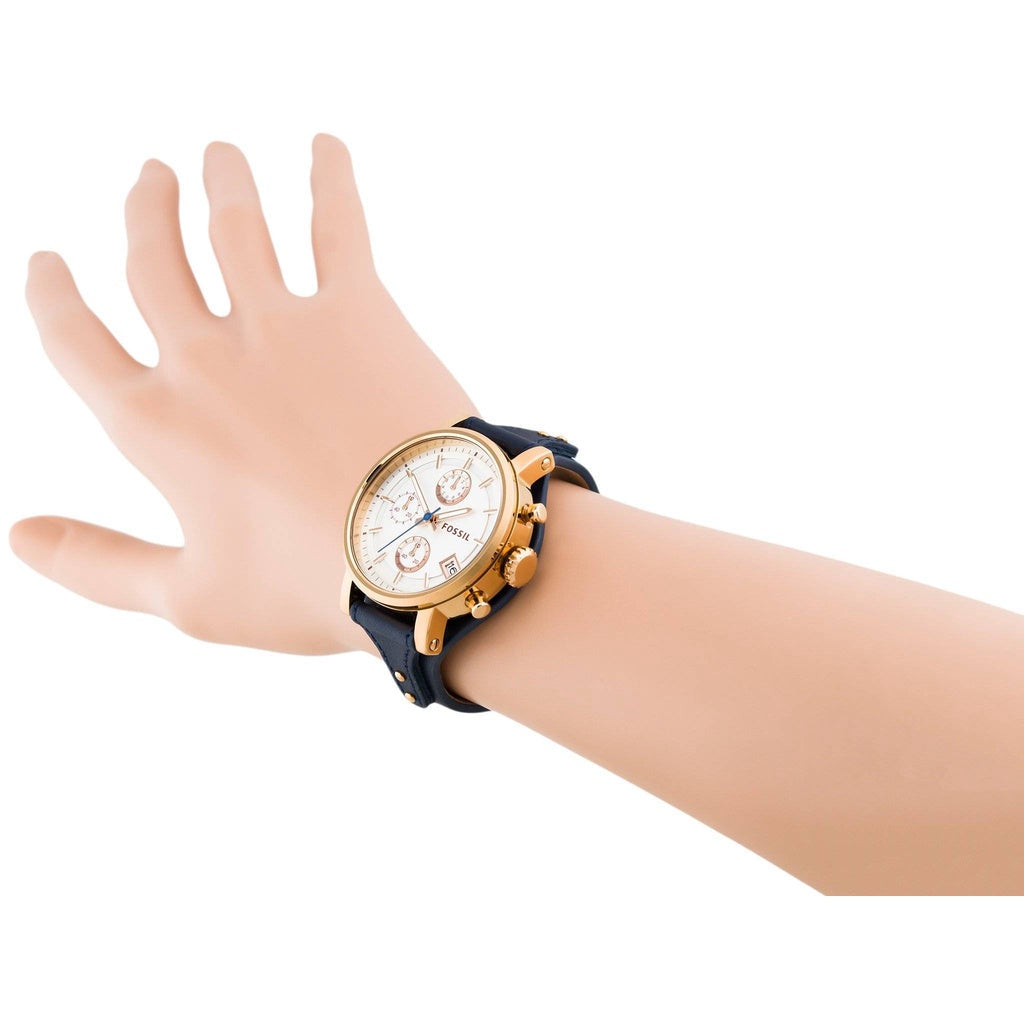 Fossil Original Boyfriend Chronograph White Dial Navy Blue Leather Strap Watch for Women - ES3838 Buy Now By Fossil