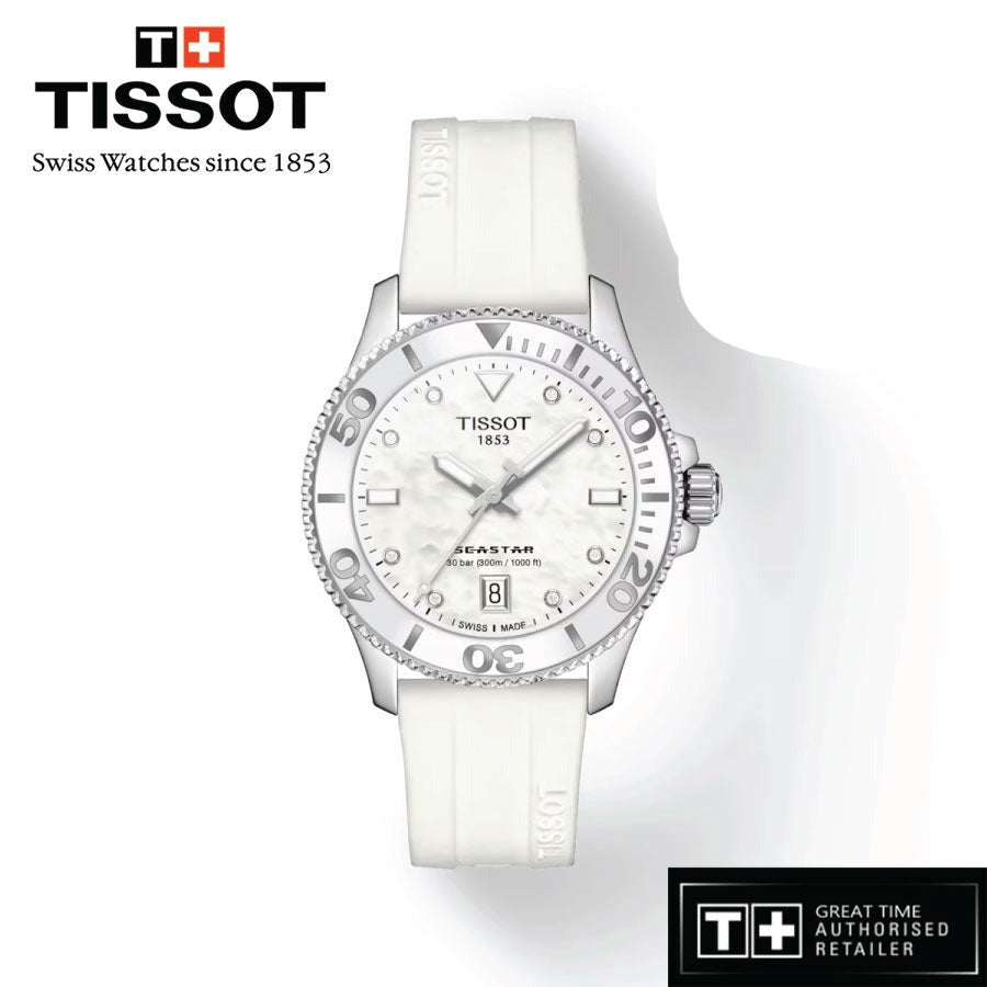 Tissot Seastar 1000 Mother of Pearl White Dial White Rubber Strap Watch for Women - T120.210.17.116.00 Buy Now By Tissot