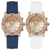 Guess Confetti Diamonds Gold Dial Blue Rubber Strap Watch For Women - W1098L6 Buy Now By Guess