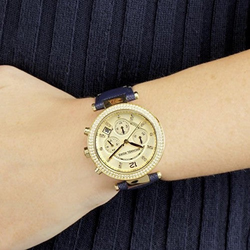 Michael Kors Parker Gold Dial Blue Leather Strap Watch for Women - MK2280 Buy Now By Michael Kors