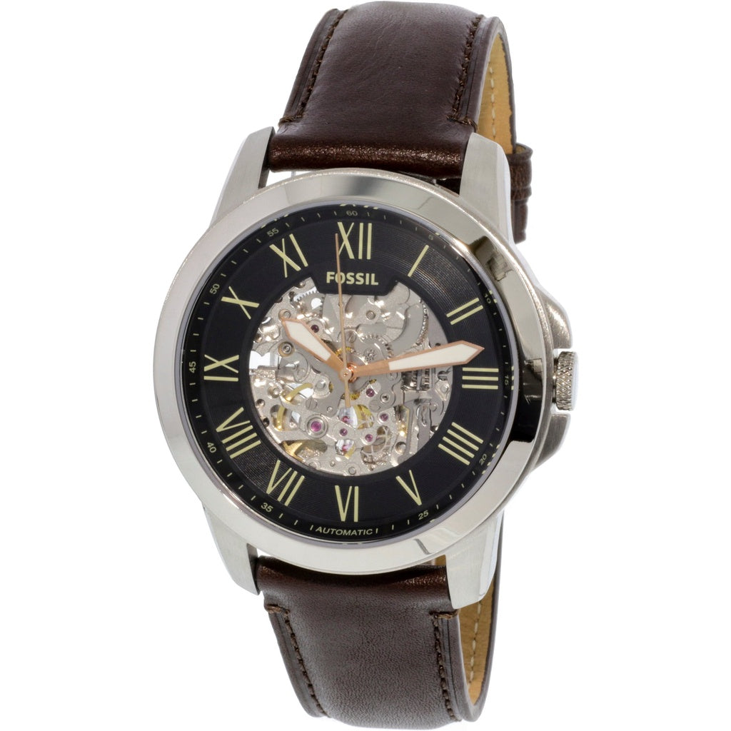 Fossil Grant Automatic Skeleton Black Dial Brown Leather Strap Watch for Men - ME3100 Buy Now By Fossil
