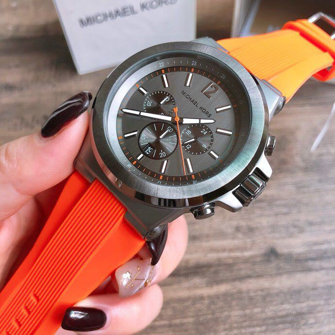 Michael Kors Dylan Chronograph Grey Dial Orange Rubber Strap Watch for Men - MK8296 Buy Now By Michael Kors