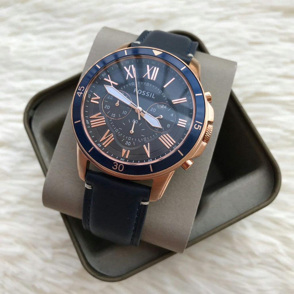 Fossil Grant Sport Chronograph Blue Dial Blue Leather Strap Watch for Men - FS5237 Buy Now By Fossil