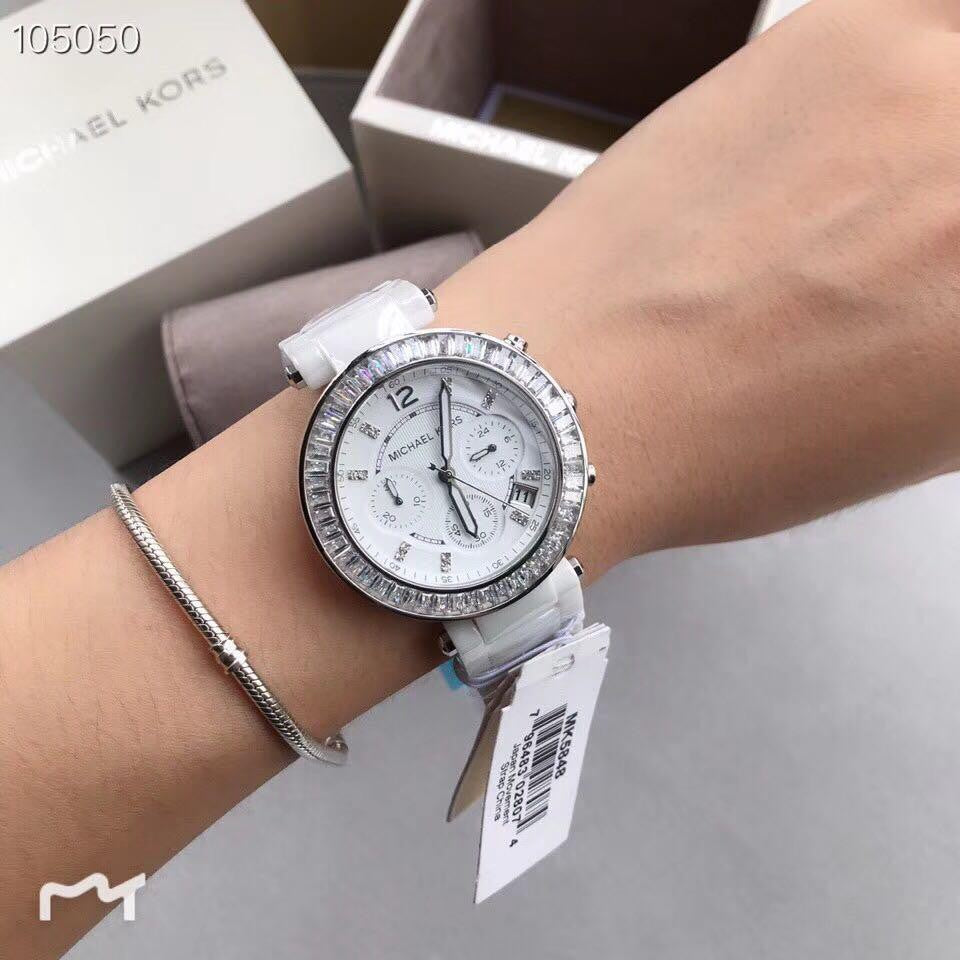 Michael Kors Parker White Dial White Leather Strap Watch for Women - MK5848 Buy Now By Michael Kors