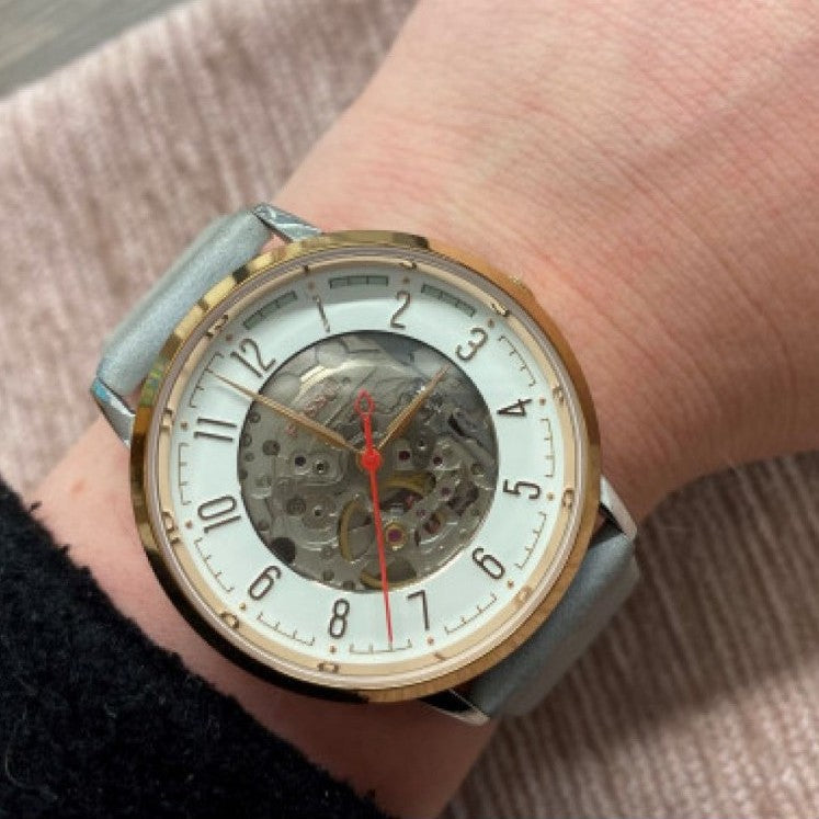 Fossil Vintage Muse Automatic Skeleton White Dial Grey Leather Strap Watch for Women - ME3131 Buy Now By Fossil