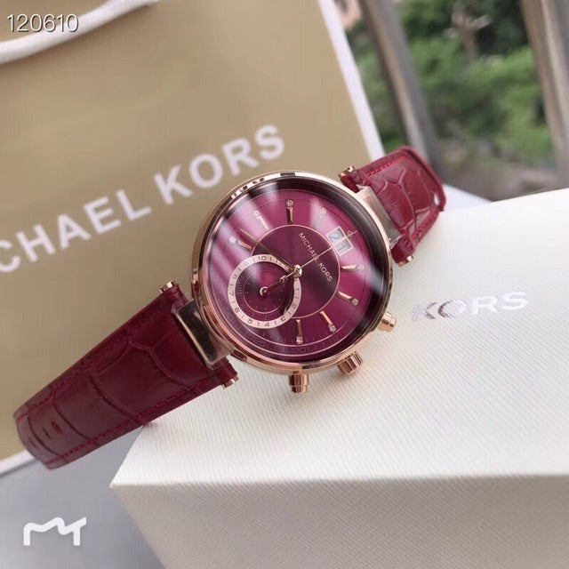 Michael Kors Sawyer Maroon Dial Maroon Leather Strap Watch for Women - MK2426 Buy Now By Michael Kors