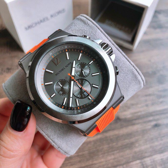 Michael Kors Dylan Chronograph Grey Dial Orange Rubber Strap Watch for Men - MK8296 Buy Now By Michael Kors