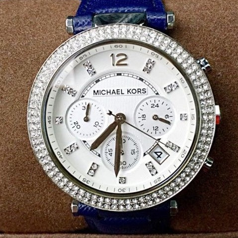 Michael Kors Parker White Dial Navy Blue Leather Strap Watch for Women - MK2293 Buy Now By Michael Kors