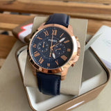 Fossil Grant Chronograph Blue Dial Blue Leather Strap Watch for Men - FS4835 Buy Now By Fossil