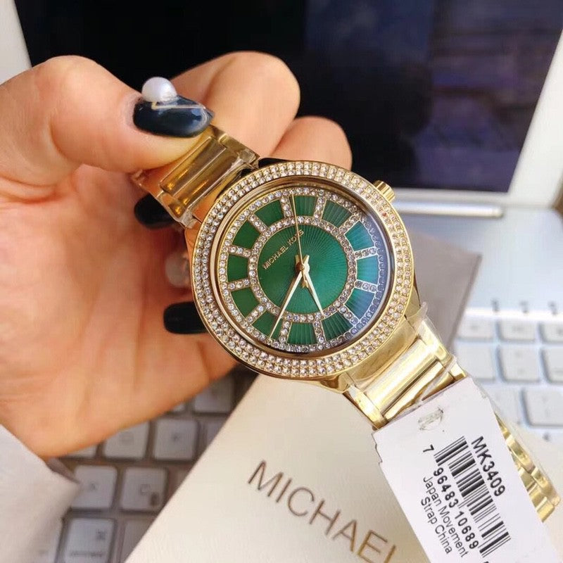 Michael Kors Kerry Green Dial Gold Steel Strap Watch for Women - MK3409 Buy Now By Michael Kors