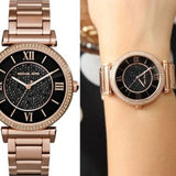 Michael Kors Catlin Black Diamonds Dial Rose Gold Steel Strap Watch for Women - MK3356 Buy Now By Michael Kors