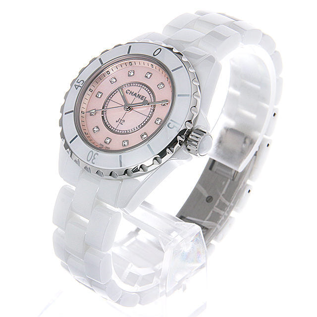 Chanel J12 Quartz Diamonds Pink Dial White Steel Strap Watch for Women - J12 H5513 Buy Now By Chanel
