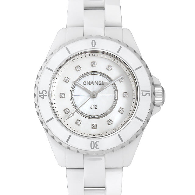 Chanel J12 Diamonds Mother of Pearl White Dial White Steel Strap Watch for Women - J12 H5704 Buy Now By Chanel