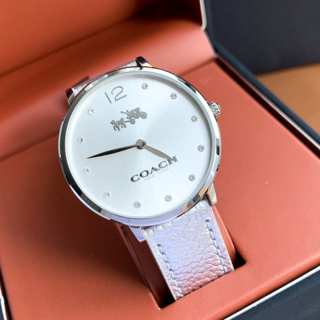 Coach Slim Easton Silver Dial Silver Leather Strap Watch for Women - 14502685 Buy Now By Coach
