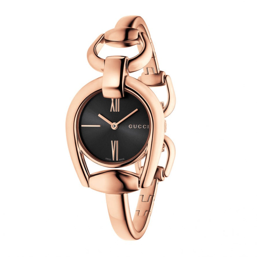 Gucci Horsebit Collection Black Dial Rose Gold Steel Strap Watch For Women - YA139507 Buy Now By Gucci