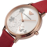 Emporio Armani Kappa Classic Quartz Silver Dial Red Leather Strap Watch For Women - AR11114 Buy Now By Emporio Armani