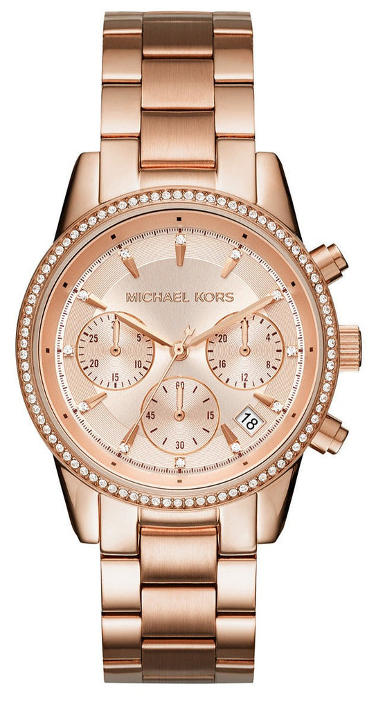 Michael Kors Ritz Chronograph Rose Gold Dial Rose Gold Steel Strap Watch for Women - MK6357 Buy Now By Michael Kors