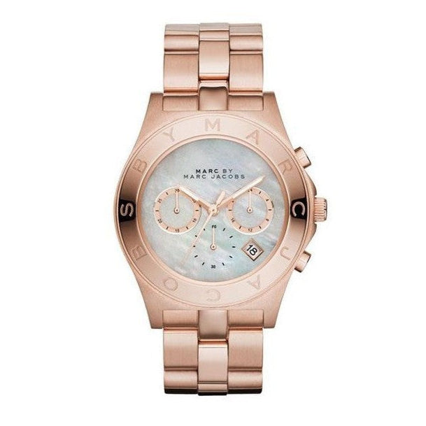 Marc Jacobs Blade Chronograph Mother of Pearl White Dial Rose Gold Steel Strap Watch for Women - MBM8637 Buy Now By Marc Jacobs