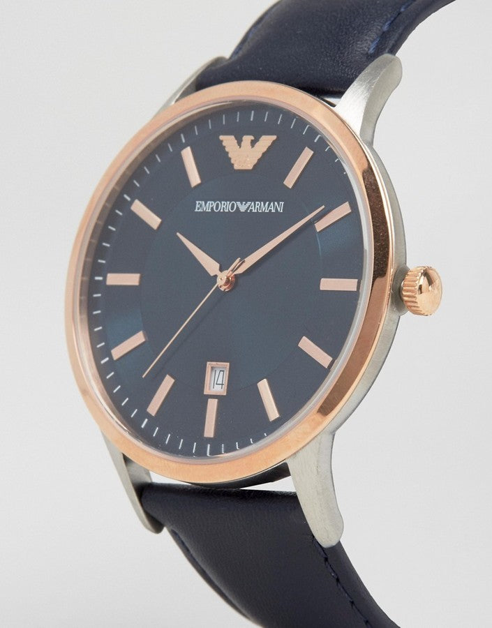 Emporio Armani Renato Analog Blue Dial Black Leather Strap Watch For Men - AR2506 Buy Now By Emporio Armani