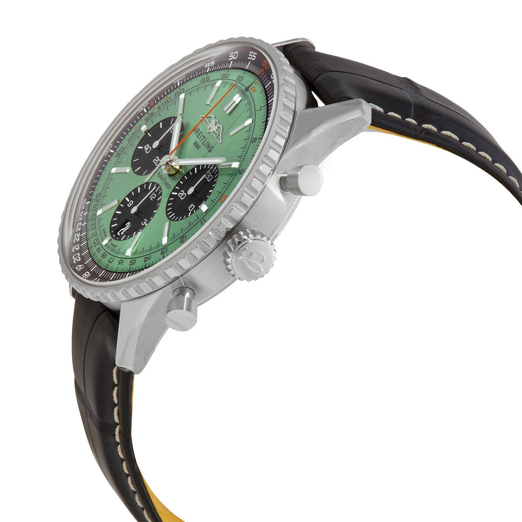 Breitling Navitimer B01 Chronograph 43 Green Dial Black Leather Strap Watch for Men - AB0138241L1P1 Buy Now By Breitling
