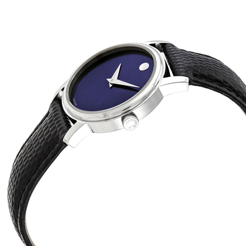 Movado Museum Blue Dial Black Leather Strap Watch For Women - 2100010 Buy Now By Movado