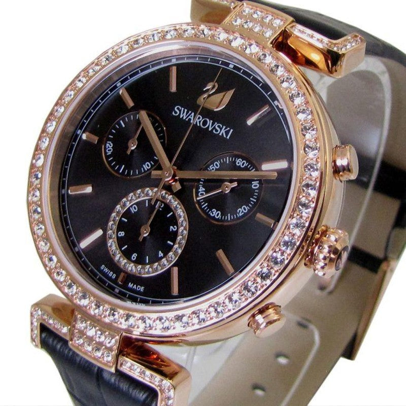 Swarovski Era Journey Chronograph Black Dial Black Leather Strap Watch for Women - 5295320 Buy Now By Swarovski