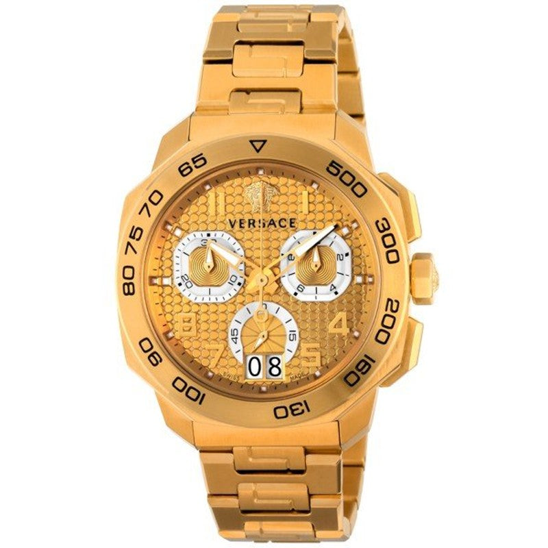 Versace Dylos Chronograph Gold Dial Gold Steel Strap Watch for Men - VQC040015 Buy Now By Versace