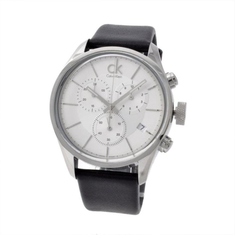 Calvin Klein Masculine Chronograph White Dial Black Leather Strap Watch for Men - K2H27120 Buy Now By Calvin Klein