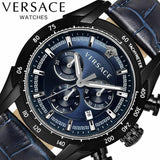 Versace V-Ray Chronograph Quartz Blue Dial Black Leather Strap Watch For Men - VEDB00418 Buy Now By Versace