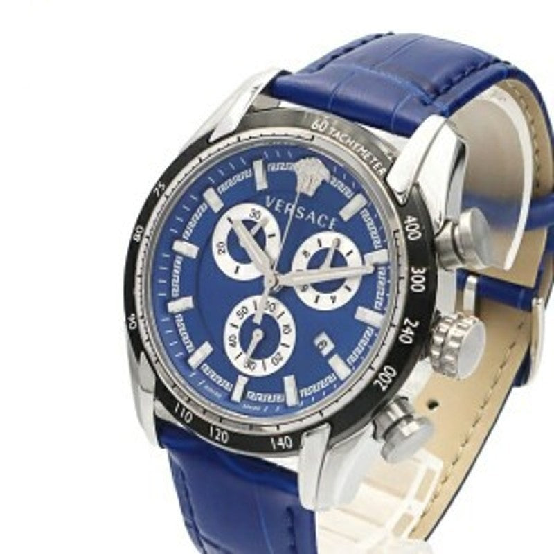 Versace V-Ray Chronograph Quartz Blue Dial Blue Leather Strap Watch for Men - VE2I00721 Buy Now By Versace