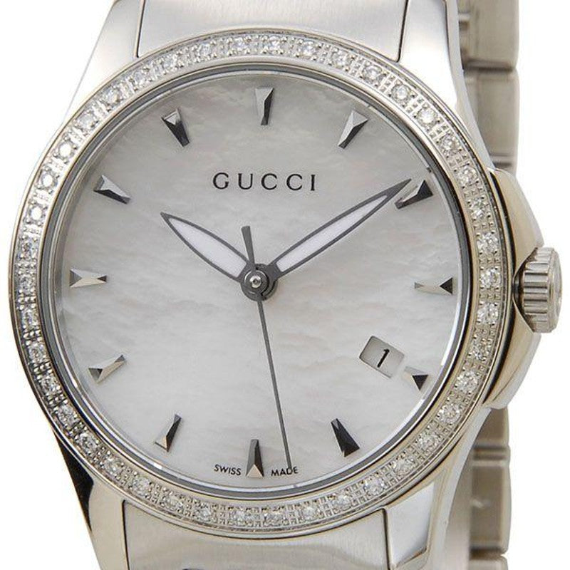 Gucci G Timeless Diamonds Mother of Pearl Dial Silver Steel Strap Watch For Women - YA126506 Buy Now By Gucci