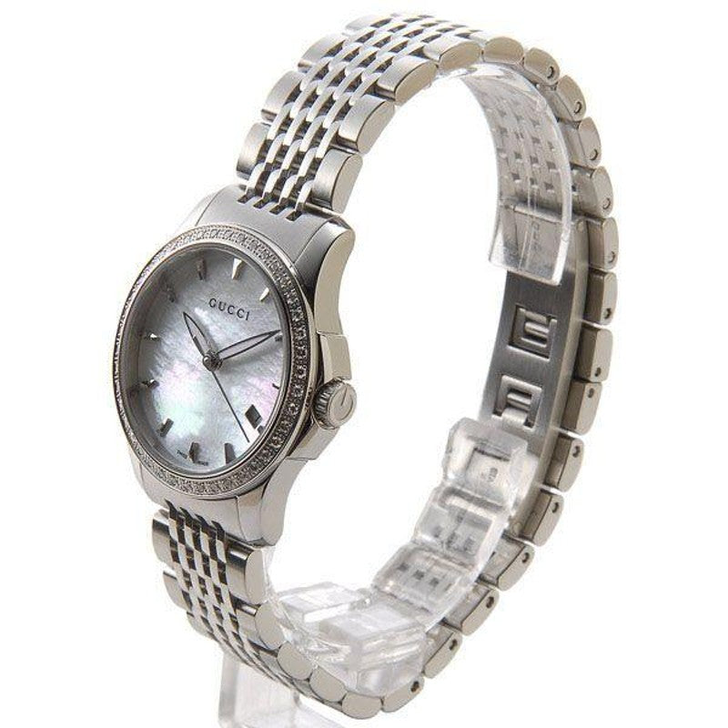 Gucci G Timeless Diamonds Mother of Pearl Dial Silver Steel Strap Watch For Women - YA126506 Buy Now By Gucci