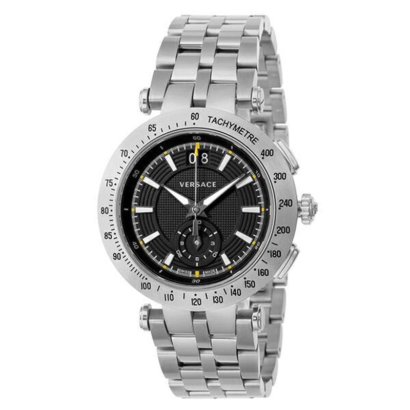 Versace V-Race Sport Black Dial Silver Steel Strap Watch for Men - VAH010016 Buy Now By Versace