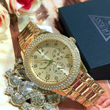 Guess Bedazzle Diamonds Gold Dial Gold Steel Strap Watch For Women - W1097L2 Buy Now By Guess