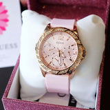 Guess Sparkling Diamonds Pink Dial Pink Rubber Strap Watch for Women - W0032L9 Buy Now By Guess