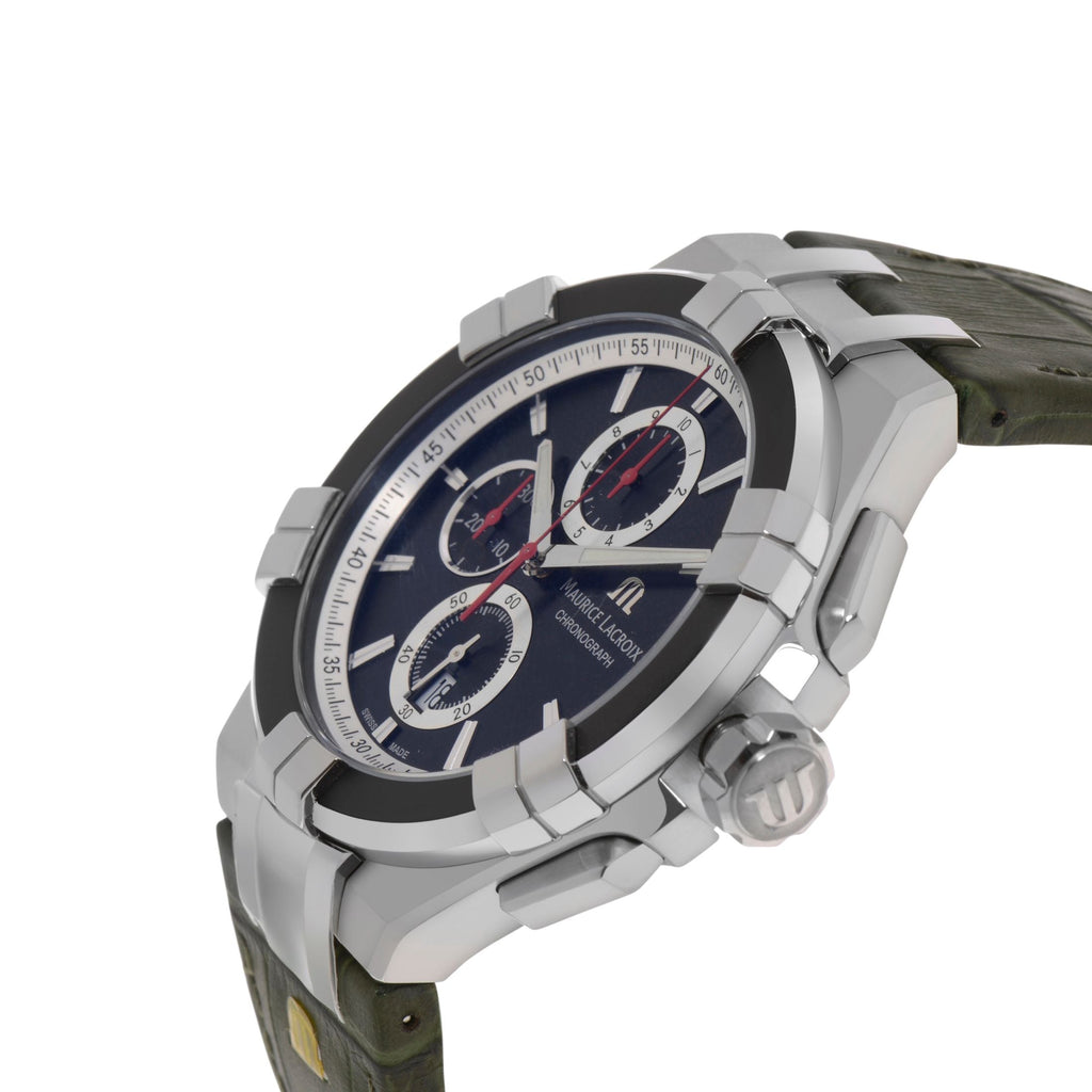 Maurice Lacroix Aikon Chronograph Black Dial Green Leather Strap Watch for Men - AI1018-PVB21-330-1 Buy Now By Maurice Lacroix