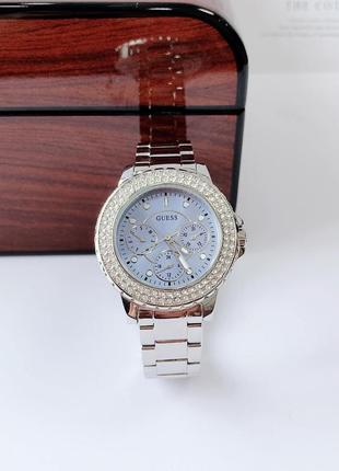 Guess Crown Jewel Diamonds Blue Dial Silver Steel Strap Watch for Women - GW0410L1 Buy Now By Guess