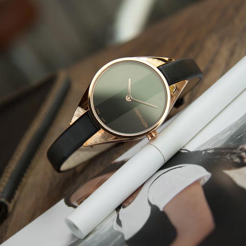 Calvin Klein Rebel Black Dial Black Leather Strap Watch for Women - K8P236C1 Buy Now By Calvin Klein