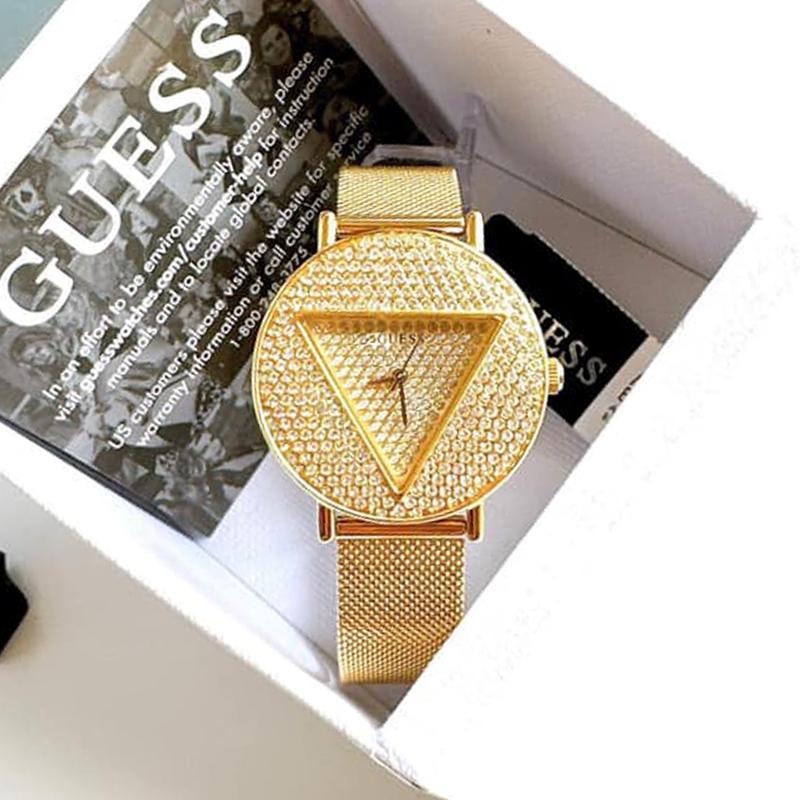 Guess Iconic Diamonds Gold Dial Gold Mesh Bracelet Watch For Women - GW0477L2 Buy Now By Guess