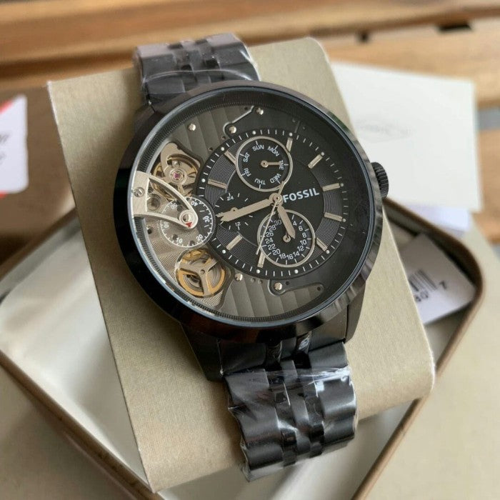 Fossil Townsman Mechanical Black Dial Black Steel Strap Watch for Men - ME1136 Buy Now By Fossil