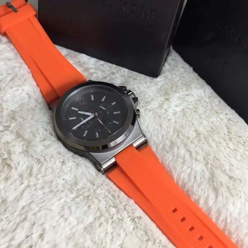 Michael Kors Dylan Chronograph Grey Dial Orange Rubber Strap Watch for Men - MK8296 Buy Now By Michael Kors