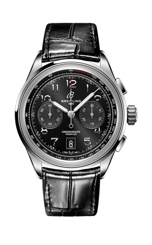 Breitling Premier B01 Chronograph 42 Black Dial Black Leather Strap Watch for Men - AB0145221B1P1 Buy Now By Breitling